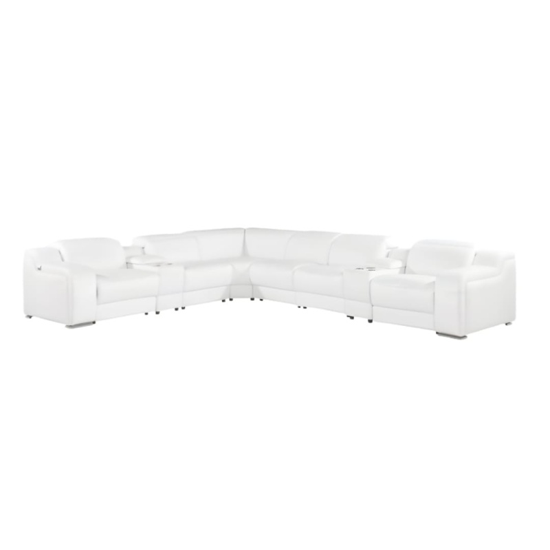 White Italian Leather 4 Power Reclining Sectional