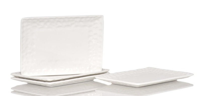 White Six Piece Rectangle Pebbled Porcelain Salad Plate Set
