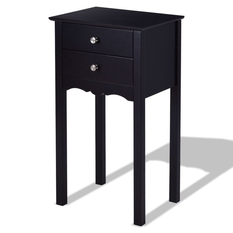 Black 2-Drawer End Table Nightstand