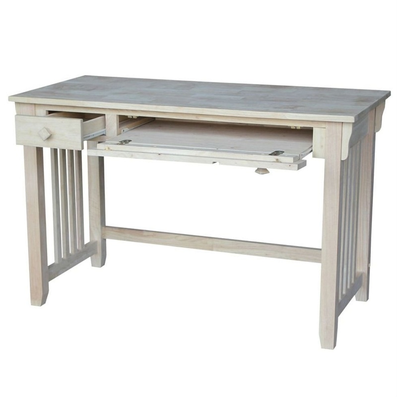 Unfinished Wood Computer Desk With PullOut Keyboard Tray And Drawer