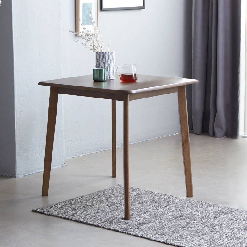 Solid Wood 27.6 Inch Square Mid-Century Dining Table In Walnut Brown Finish