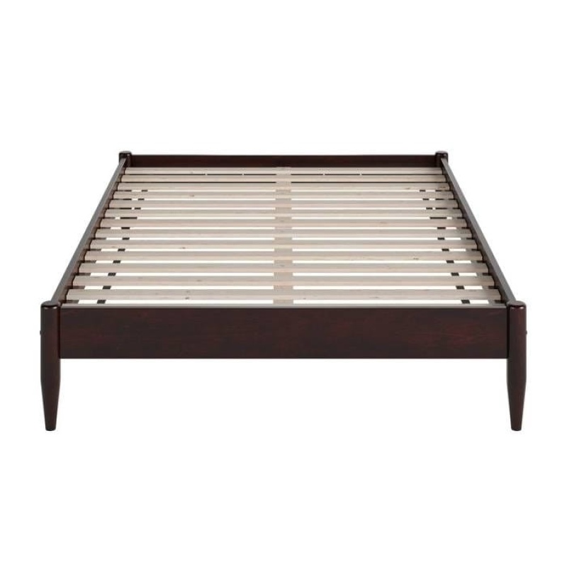 Queen Size Solid Hardwood Victorian Style Espresso Platform Bed