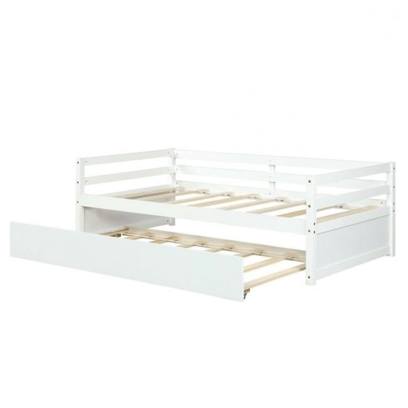 Twin/Twin Dorm Style Trundle Daybed Platform Bed Frame In White