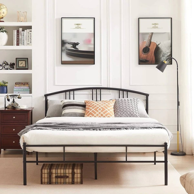 Queen Size Black Metal Platform Bed Frame With Arched Headboard