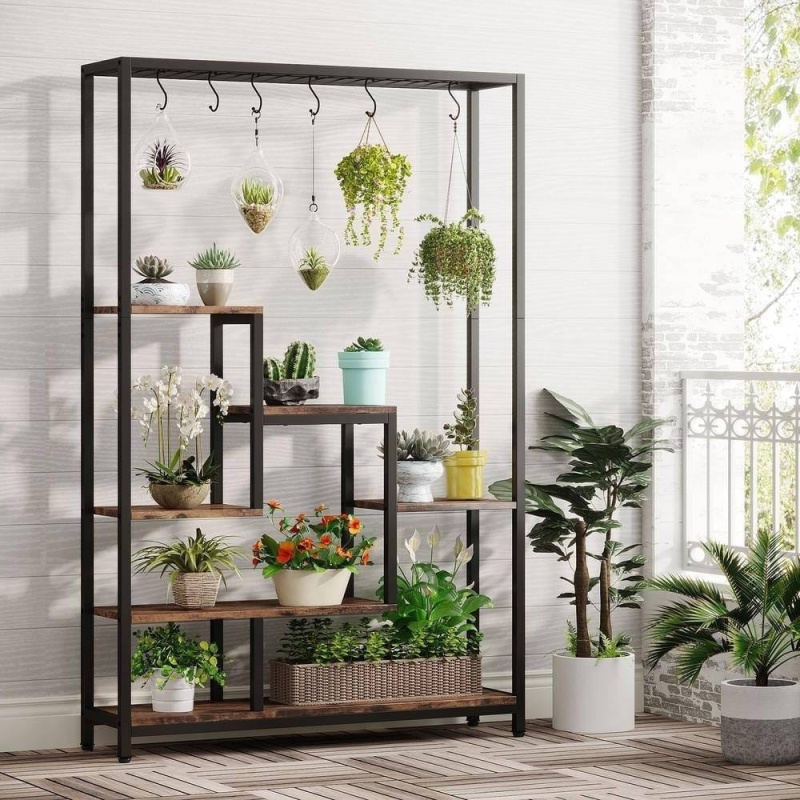 Modern Industrial Heavy Duty Metal Wood Plant Stand