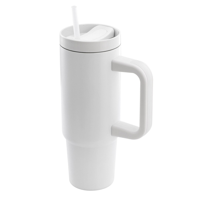 Gibson Home 29Oz Marina Stainless Steel Thermal Tumbler With Side Handle And Straw In White