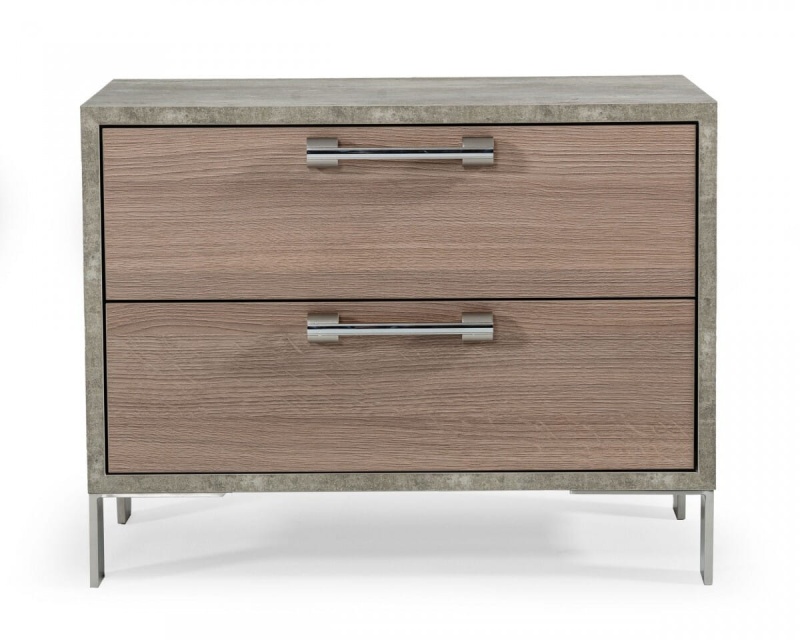 20" Brown Oak And Gray Two Drawer Nightstand