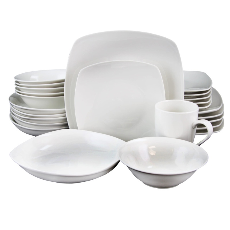 Gibson Home Hagen Square Dinnerware Set In White, Set Of 30