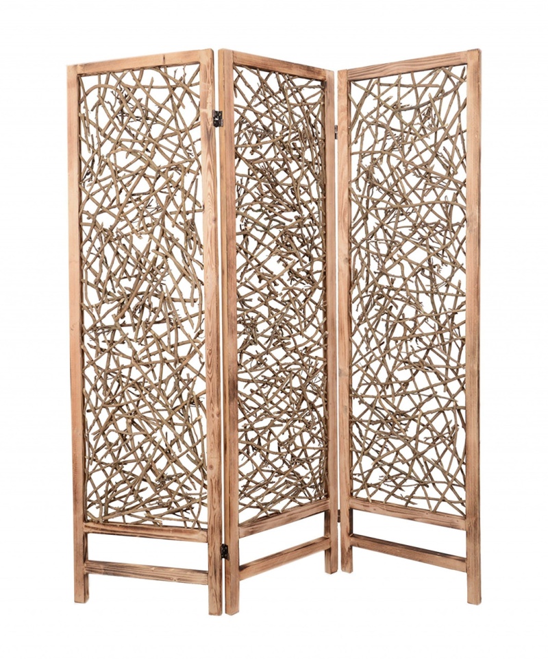 60 x 69 Brown 3-Panel Wood Foldable Screen