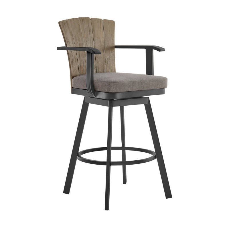 44" Charcoal Metal Swivel Outdoor Bar Height Chair With Footrest