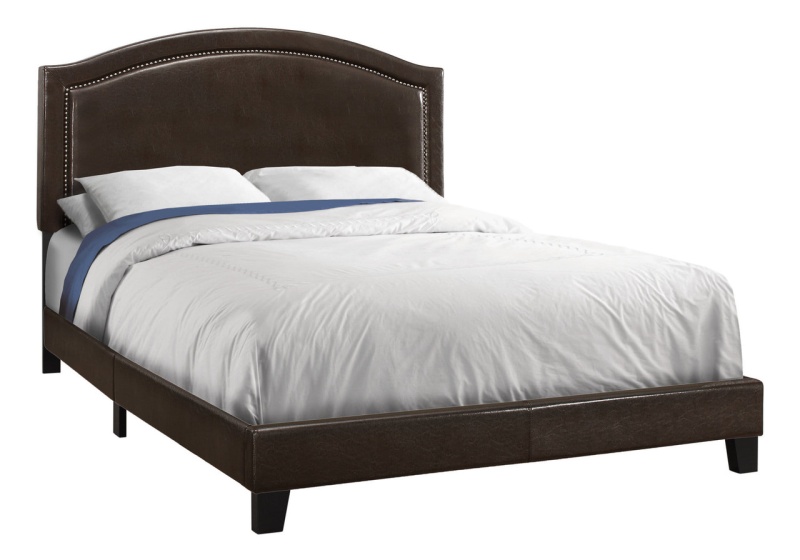 Brown Solid Wood Queen Upholstered Linen Bed Frame With Nailhead Trim