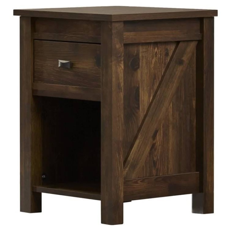 Farmhouse 1-Drawer Bedroom Nightstand With Open Shelf In Rustic Pine Finish