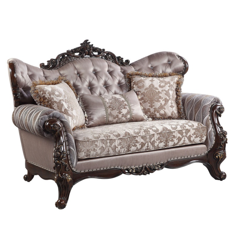 70" Pink And Brown Loveseat And Toss Pillows