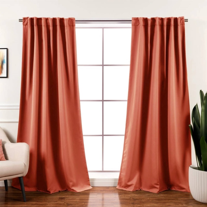 52 X 96 Inch Solid Orange Apricot Thermal Blackout Curtain Panels - Set Of 2