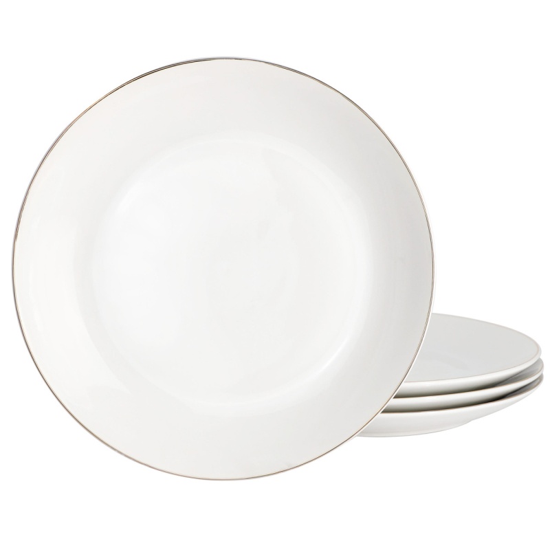 Gibson Home Ogalla 4 Piece Fine Ceramic 10.5 Inch Dinner Plate Set In White With Gold Rim