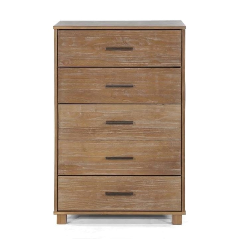 Modern Farmhouse Solid Wood 5 Drawer Bedroom Chest In Pine Finish