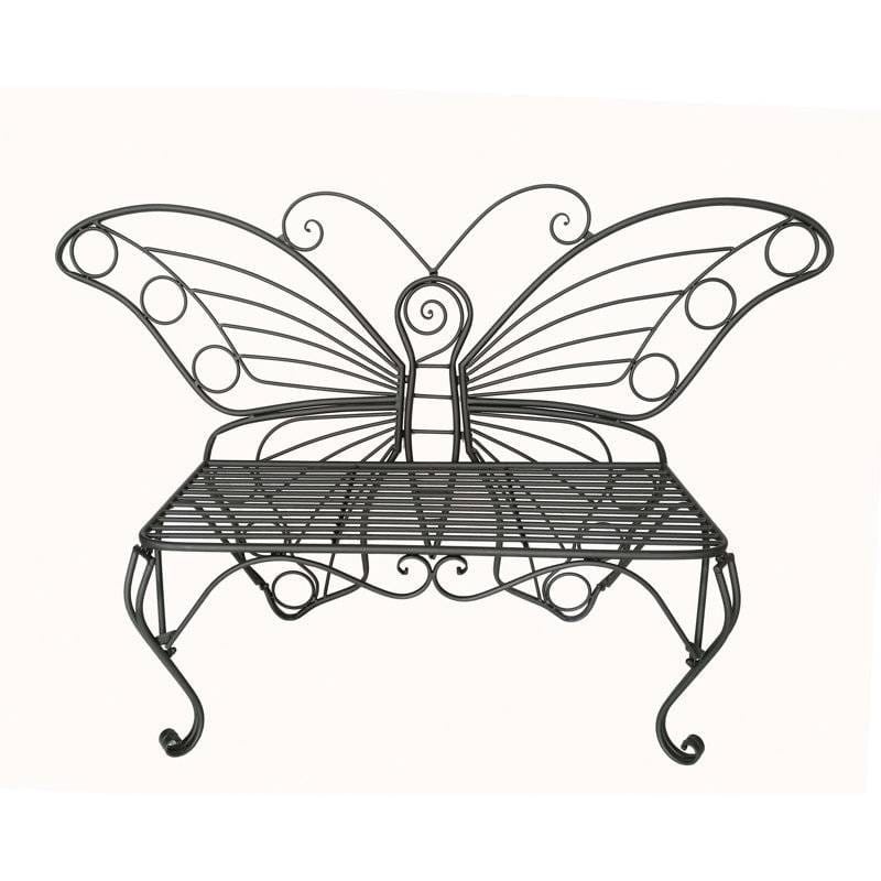 Modern Outdoor Butterfly Garden Bench In Black Metal Finish