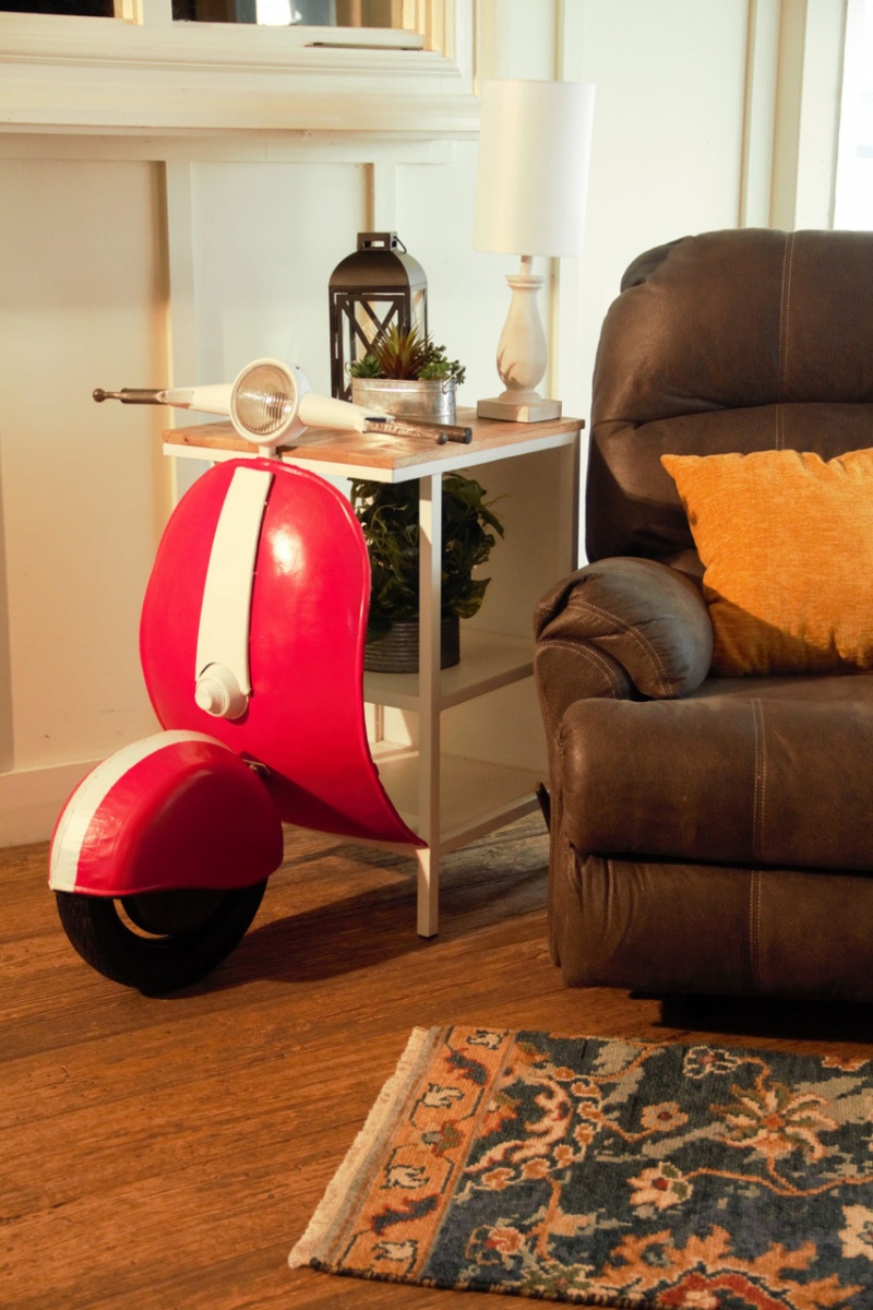 26" Red And Off White Novelty Scooter Open Cabinet With Two Shelves