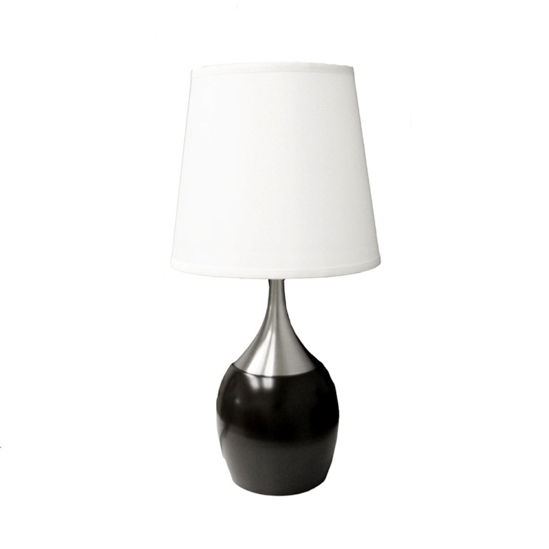 25" Black And Silver Gourd Table Lamp With White Tapered Drum Shade