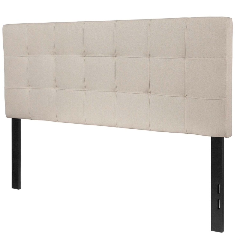 Full Size Beige Taupe Fabric Box-Stitch Upholstered Headboard