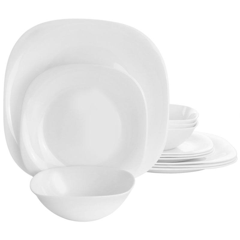 Gibson Piazza 12-Piece Tempered Opal Glass Dinnerware Set