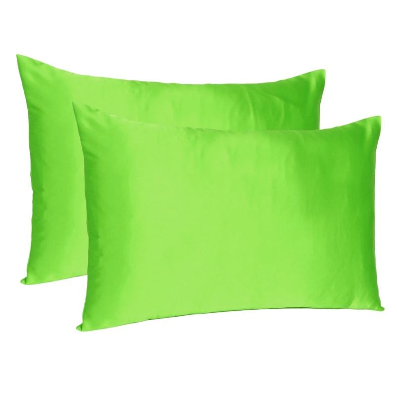 Bright Green Silky Satin Queen Pillowcases