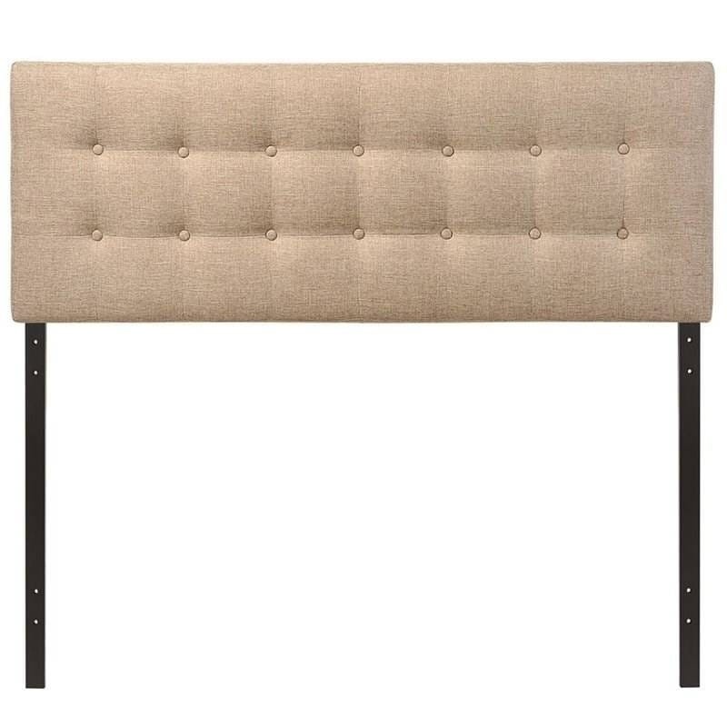 Full Size Beige Tan Taupe Fabric Upholstered Button Tufted Headboard