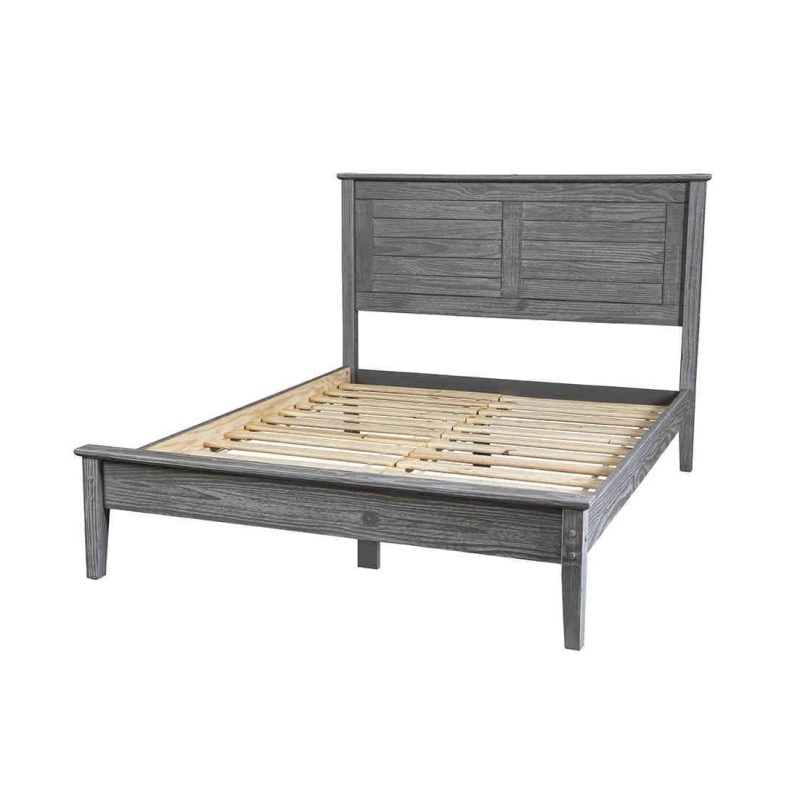 Twin Size Coastal Dorm Farmhouse Solid Pine Wood Platform Bed In Rustic Grey