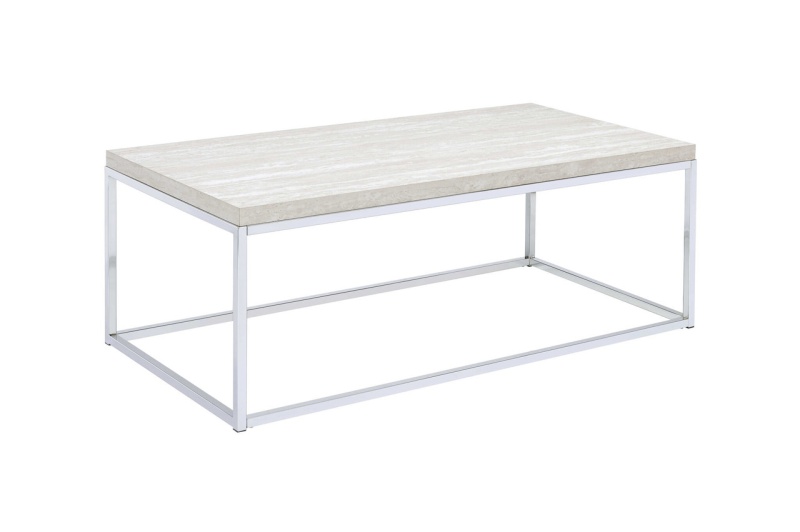 48" Chrome and White Oak Rectangular Coffee Table