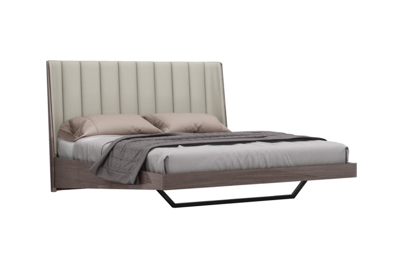 King Grey Upholstered Faux Leather And Ivory Gloss Bed Frame