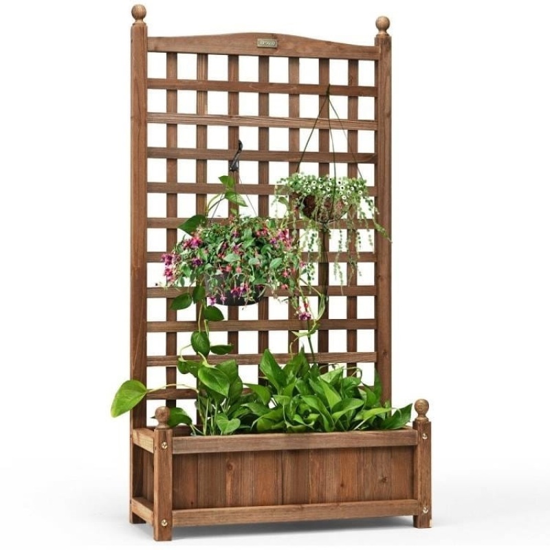 Solid Wood Farmhouse Garden Planter Box With 48-Inch High Trellis