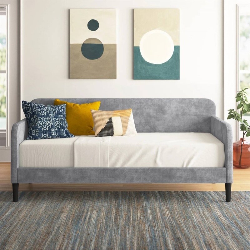 Twin Size Modern Grey Silver Velvet Upholstered Daybed