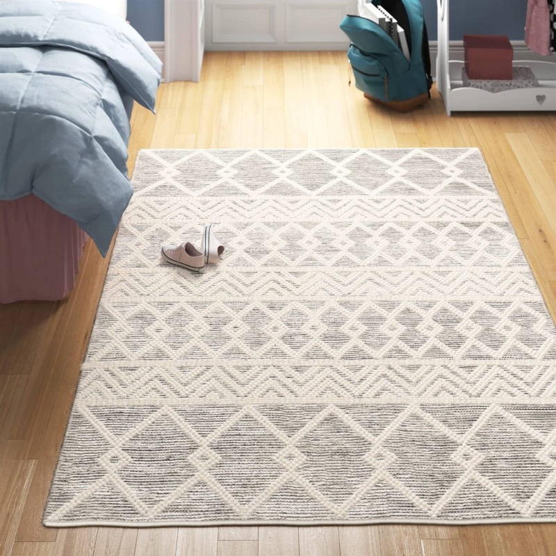 6-Ft. X 9-Ft. Hand Woven Wool Blend Grey Beige Ivory Persian Style Area Rug