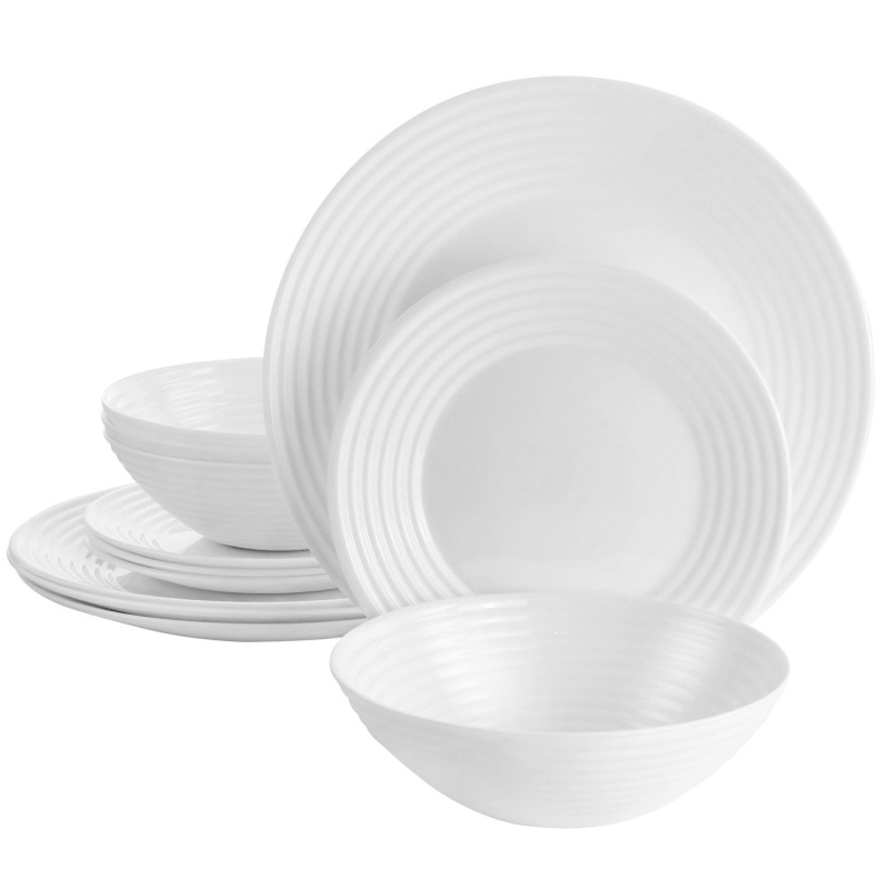 Gibson Ultra Patio 12-Piece Tempered Opal Glass Dinnerware Set in White