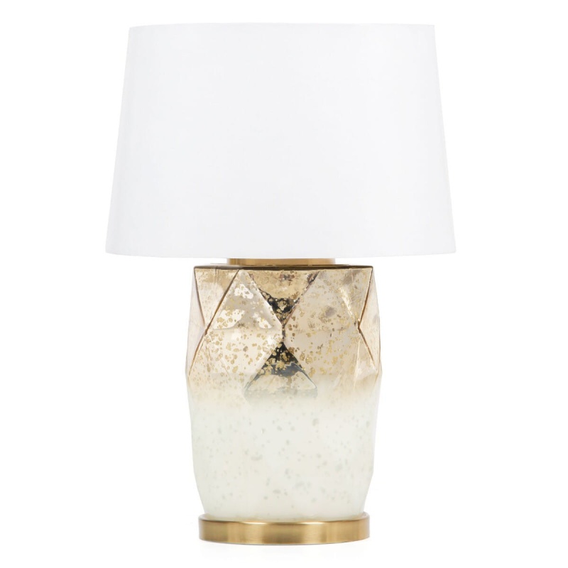 22" White And Gold Mercury Glass Table Lamp With White Cone Shade