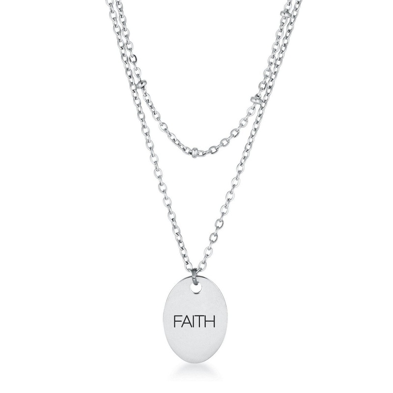 Stainless Steel Double Chain Faith Necklace