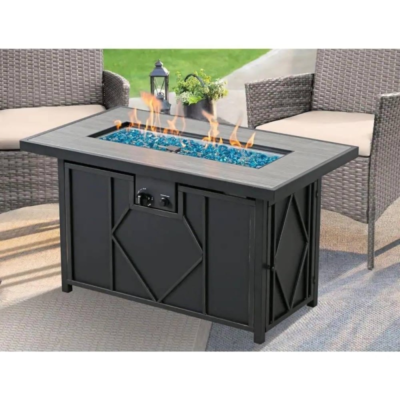 42-Inch Outdoor Propane Gas Fire Pit Patio Table With Blue Fire Glass