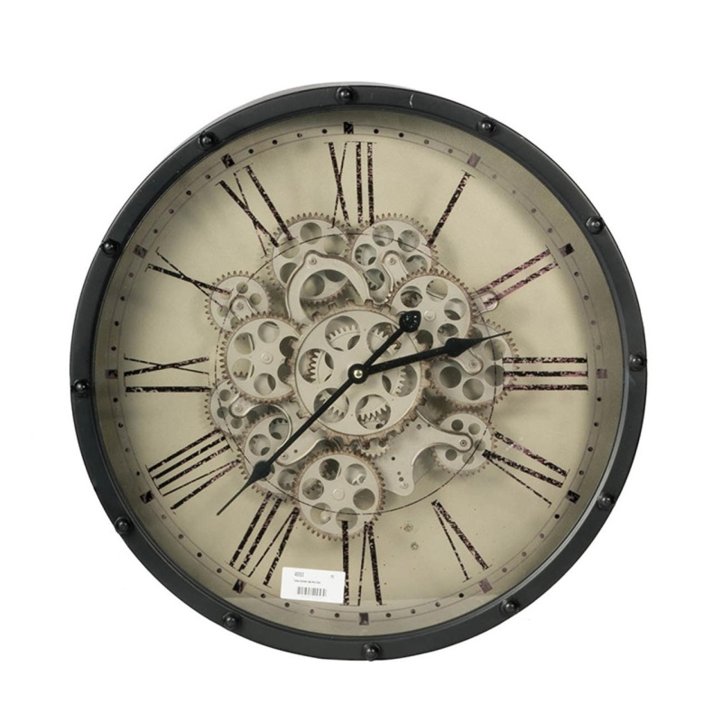 18" Black And Ivory Vintage Gear Industrial Wall Clock