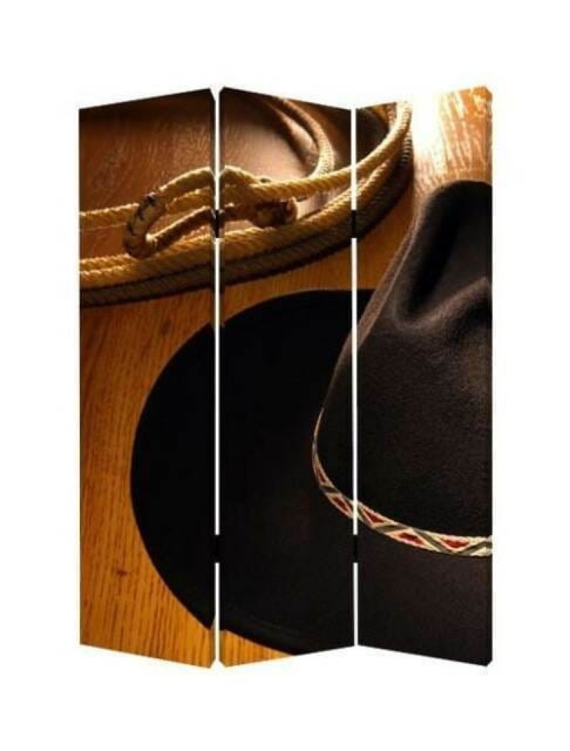 72" Brown And Black Canvas Folding Three Panel Screen Room Divider