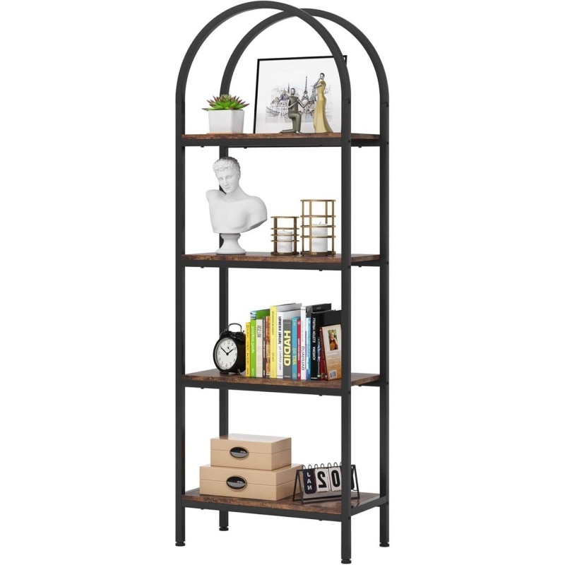 Modern Industrial Metal Wood Display Rack Bookcase With 4 Storage Shelves
