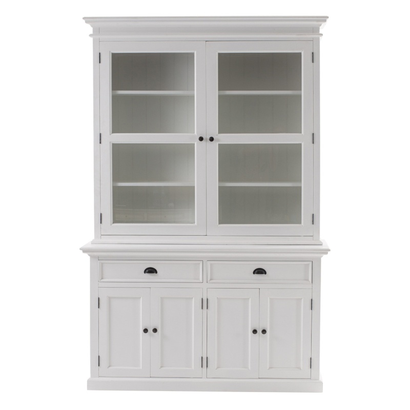 57" White Solid Wood Frame Dining Hutch with Twelve Shelves and Two Drawers