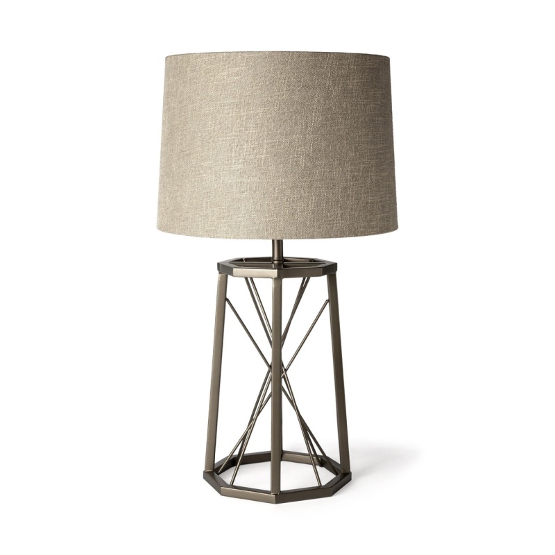 29" Bronze Lamp Base Led With Beige Shade