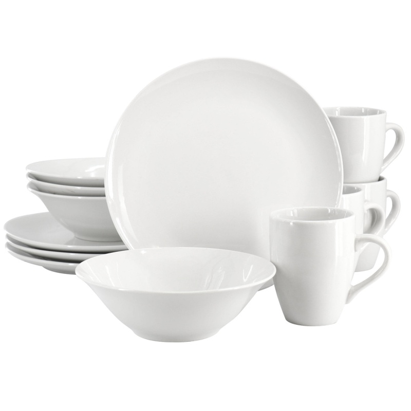 Gibson Home Wintercap 12 Piece Fine Ceramic Dinnerware Set In White