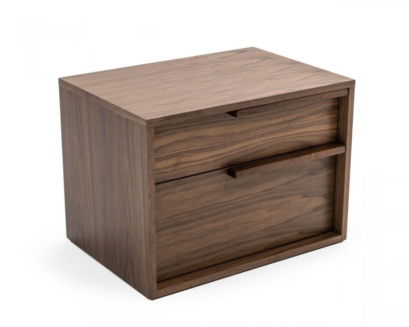 Modern Light Brown Walnut Nightstand With Two Drawers