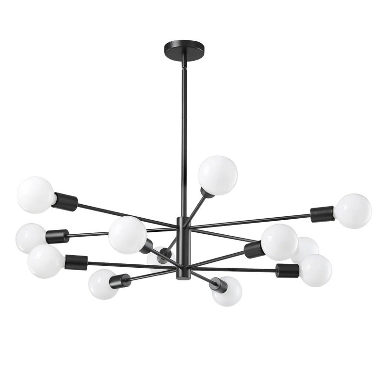 Black 33-Inch Modern 12-Light Dimmable Sputnik Chandelier Lamp