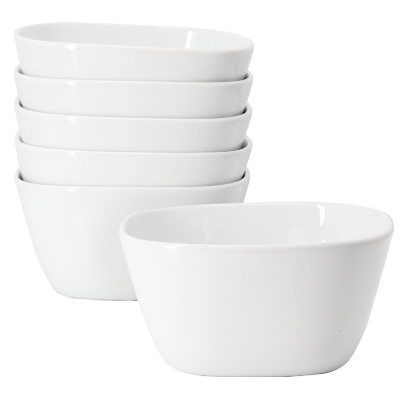 Our Table Simply White 6 Piece 6 Inch Porcelain Soft Square Cereal Bowl Set