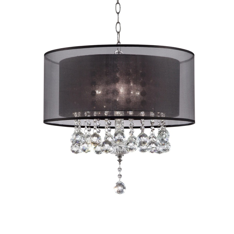 Contempo Silver Ceiling Lamp With Black Shade And Crystal Accents