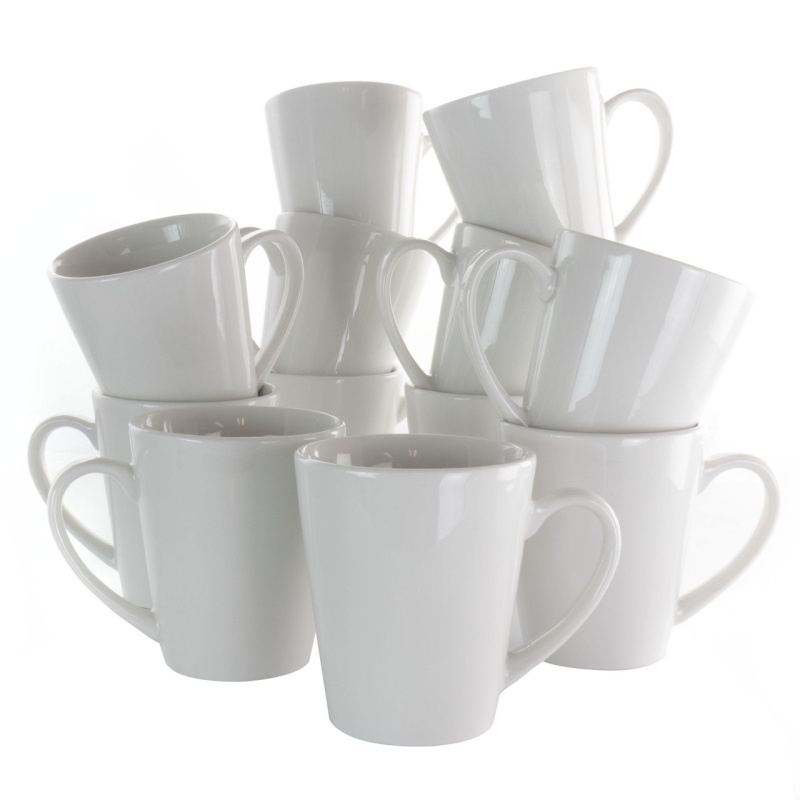 Elama Holt 12 Piece 10 Ounce Porcelain Mug Set In White