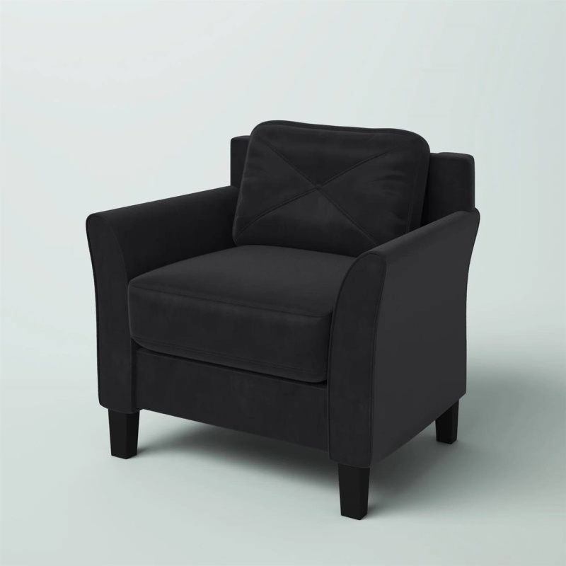 Black Microfiber Upholstered Armchair Flared Arm Chair With Tufted Back Cushion