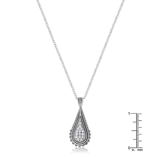 37 Ct Tear Drop Rhodium Pendant Necklace With Cz